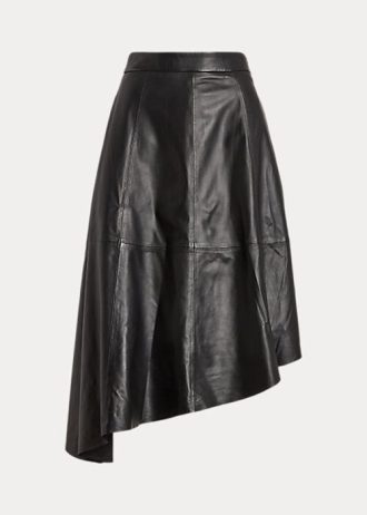 Saias circulares assimétricas de pele de cordeiro Ralph Lauren para mulheres pretas