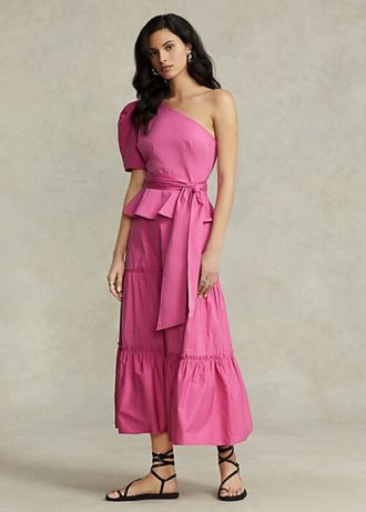 Saias de algodão em camadas Ralph Lauren em linha A para mulheres fúcsia
