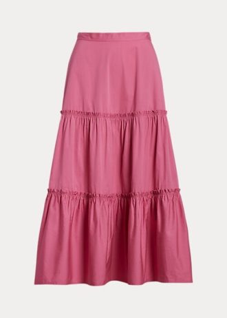 Saias de algodão em camadas Ralph Lauren em linha A para mulheres fúcsia
