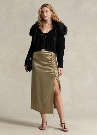Saias de cetim com detalhes franzidos e amarração Ralph Lauren para mulheres