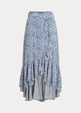 Saias de crepe com babados florais Ralph Lauren para mulheres azuis