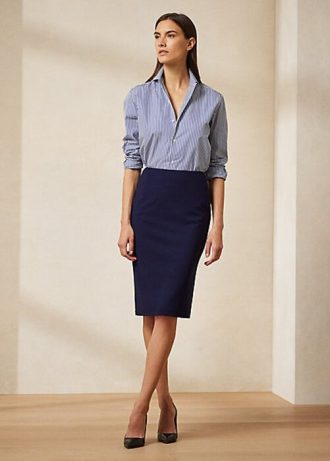 Saias de crepe de lã elástica Ralph Lauren Cindy azul-marinho femininas