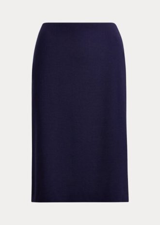 Saias de crepe de lã elástica Ralph Lauren Cindy azul-marinho femininas