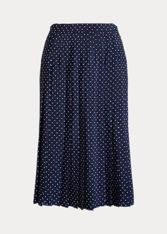 Saias de crepe plissadas com bolinhas Ralph Lauren femininas creme/azul marinho