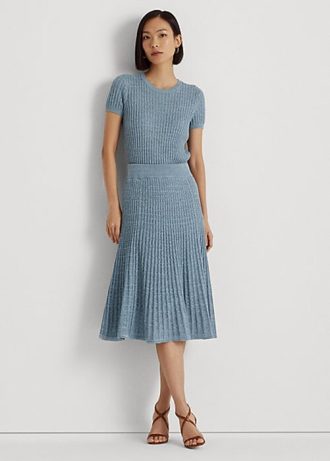 Saias de malha de linho e algodão Ralph Lauren azuis femininas