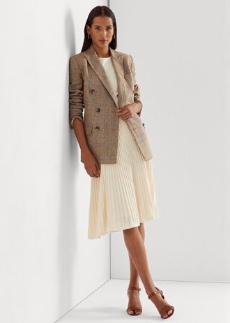 Saias de malha de linho e algodão Ralph Lauren femininas creme