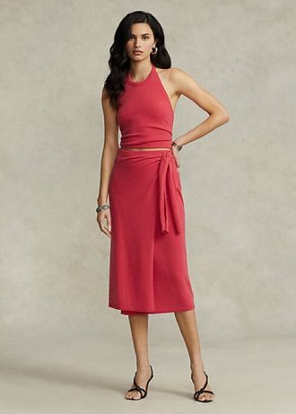 Saias de suéter envolvente de cashmere Ralph Lauren femininas vermelhas