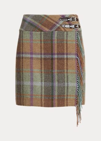 Saias de tweed xadrez com franjas multicoloridas femininas Ralph Lauren