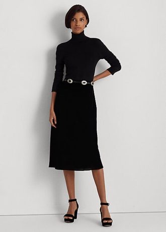 Saias de veludo Ralph Lauren pretas em linha A para mulheres