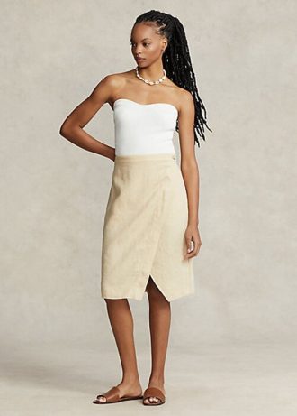 Saias envolventes de linho Ralph Lauren bege femininas