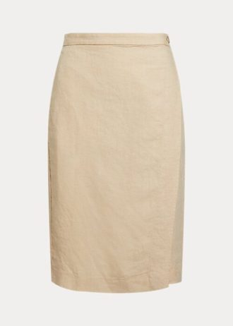 Saias envolventes de linho Ralph Lauren bege femininas