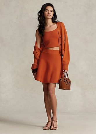 Saias evasê femininas de lã merino Ralph Lauren laranja