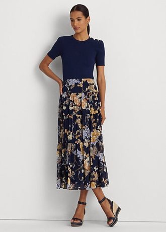 Saias femininas multicoloridas Ralph Lauren com estampa floral e babados em georgette