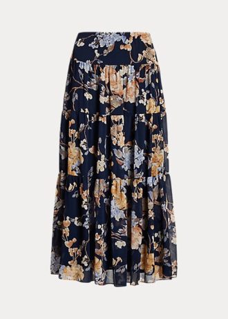Saias femininas multicoloridas Ralph Lauren com estampa floral e babados em georgette