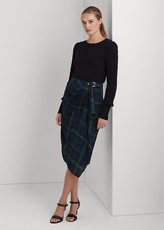 Saias femininas multicoloridas Ralph Lauren xadrez com fivela e acabamento em georgette