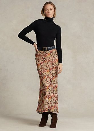 Saias femininas Ralph Lauren com estampa floral e amassadas em georgette