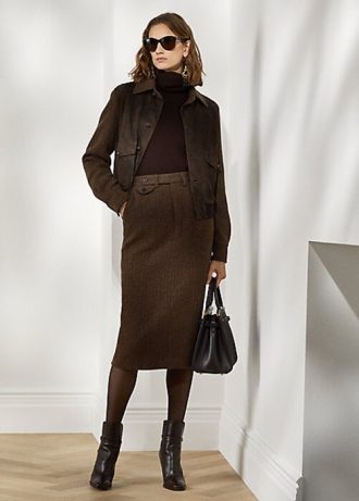 Saias femininas Ralph Lauren Mychele Wool Herringbone Brown