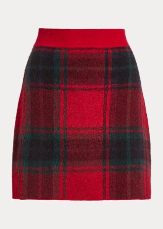 Saias femininas vermelhas Ralph Lauren xadrez mistura de alpaca