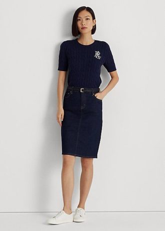 Saias jeans Ralph Lauren femininas azul-marinho