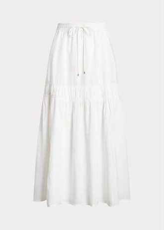 Saias longas em camadas de linho Ralph Lauren para mulheres brancas