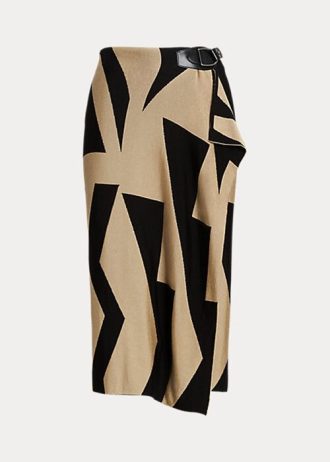 Saias lápis femininas Ralph Lauren com estampa geométrica e mistura de algodão, pretas/marrons