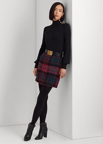Saias lápis xadrez mohair multicoloridas femininas Ralph Lauren