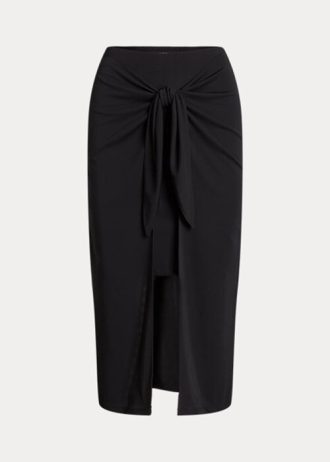 Saias midi de malha elástica com amarração frontal pretas femininas Ralph Lauren