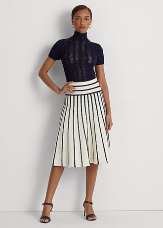Saias midi de malha listrada Ralph Lauren creme/azul marinho femininas