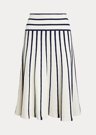 Saias midi de malha listrada Ralph Lauren creme/azul marinho femininas