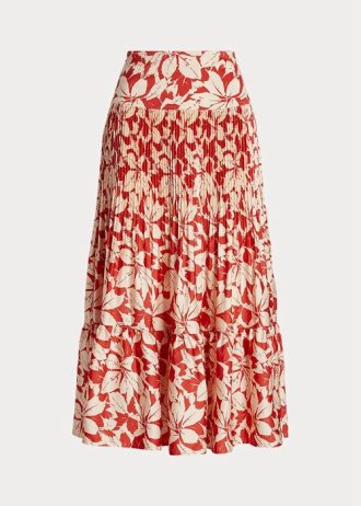 Saias midi plissadas em cetim com estampa Ralph Lauren Rose para mulheres