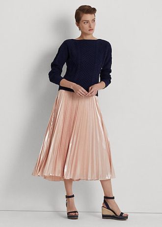 Saias plissadas de chiffon metálico Ralph Lauren rosa para mulheres