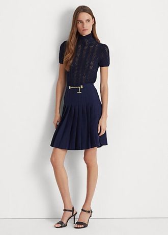 Saias plissadas Ralph Lauren Georgette femininas azul-marinho