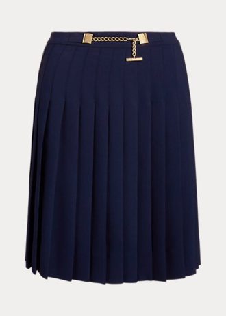 Saias plissadas Ralph Lauren Georgette femininas azul-marinho