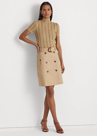 Saias Ralph Lauren bege femininas de sarja micro-lixada com cinto