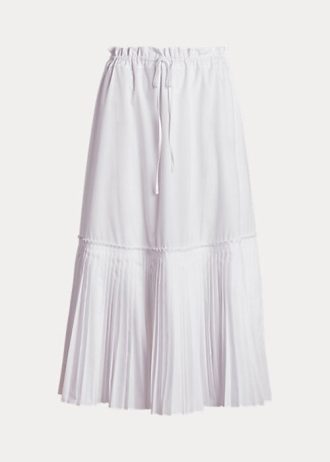 Saias Ralph Lauren brancas femininas com bainha plissada e cordão em linha A
