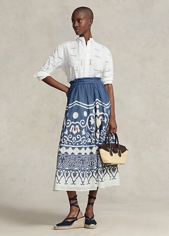 Saias Ralph Lauren em voile com estampa de contas e corte A azul/branco para mulheres