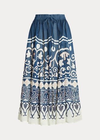 Saias Ralph Lauren em voile com estampa de contas e corte A azul/branco para mulheres