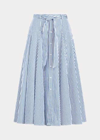 Saias Ralph Lauren listradas de algodão em linha A, brancas/azuis, femininas