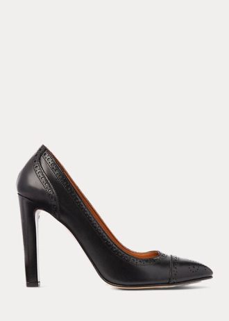 Salto alto feminino preto Ralph Lauren Ainsley em couro de bezerro