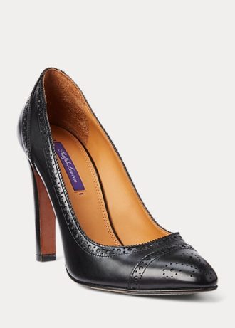 Salto alto feminino preto Ralph Lauren Ainsley em couro de bezerro