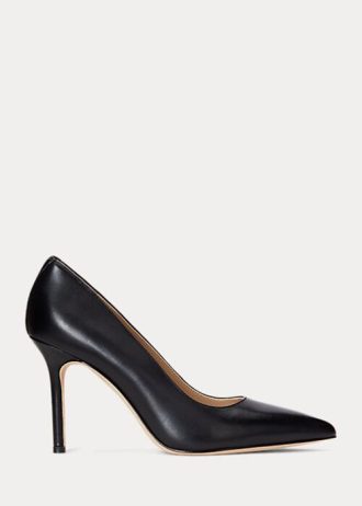 Salto alto feminino preto Ralph Lauren Lindella II em couro polido