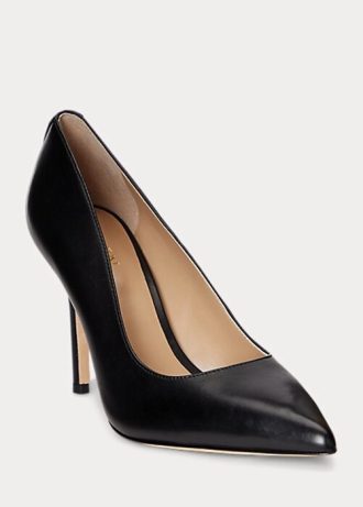 Salto alto feminino preto Ralph Lauren Lindella II em couro polido