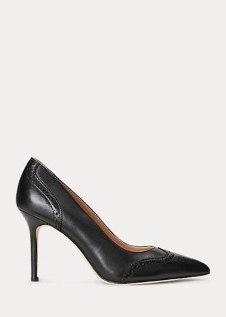 Salto alto feminino preto Ralph Lauren Lynden de couro polido