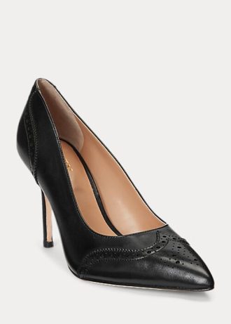 Salto alto feminino preto Ralph Lauren Lynden de couro polido