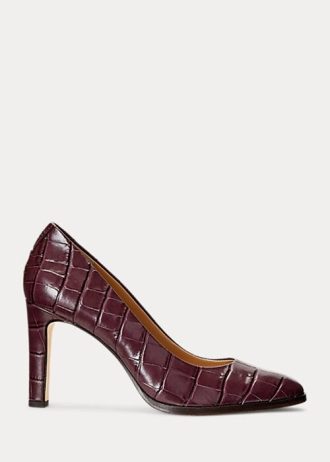 Salto alto feminino Ralph Lauren Camila em couro com relevo vermelho escuro