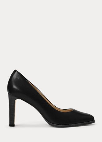 Salto alto feminino Ralph Lauren Camila em couro polido preto