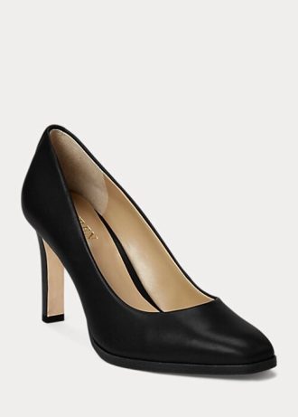 Salto alto feminino Ralph Lauren Camila em couro polido preto