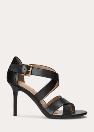 Salto alto feminino Ralph Lauren Gisella em couro polido preto
