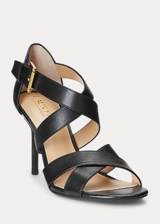 Salto alto feminino Ralph Lauren Gisella em couro polido preto