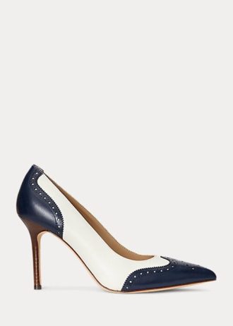 Salto alto feminino Ralph Lauren Lynden Nappa e couro polido azul marinho/branco